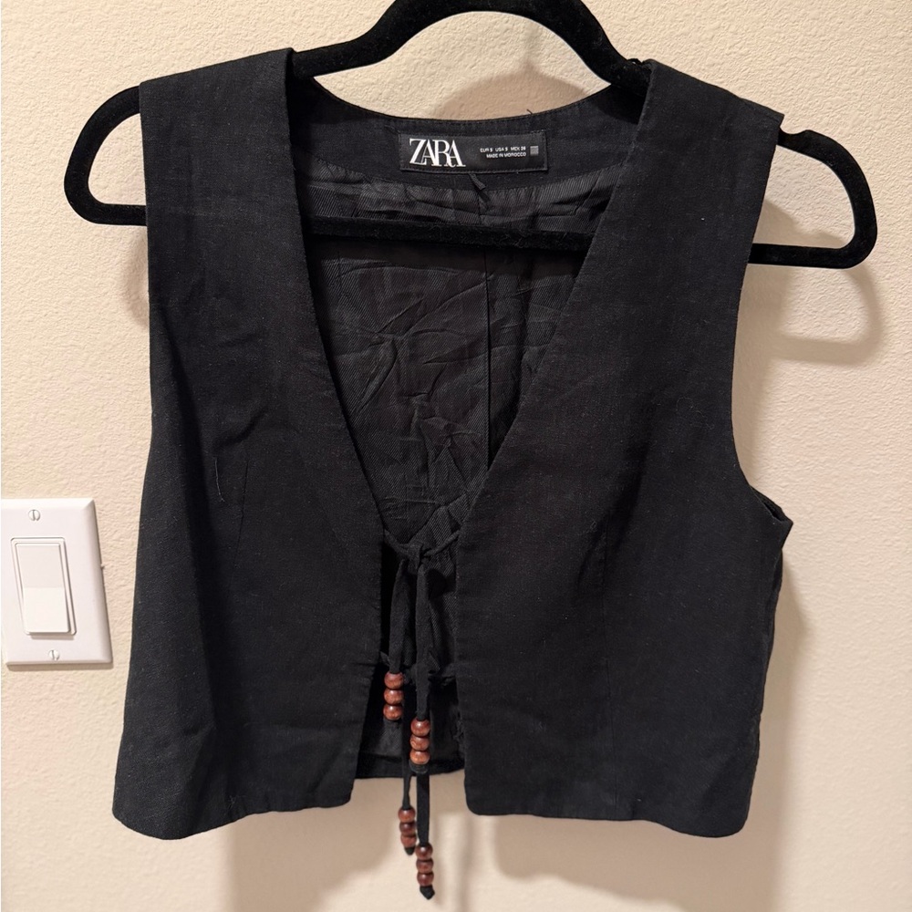 Zara Black Sleeveless Vest with Beaded Detail